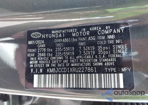2024 Hyundai Tucson Hybrid Sel Convenience from USA, damaged, VIN KM8JCCD1XRU227861